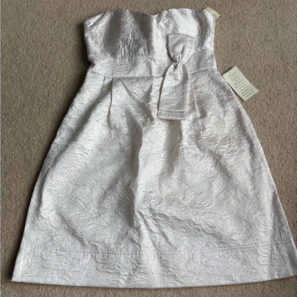 Eliza J White Floral Textured Midi Dress Bow